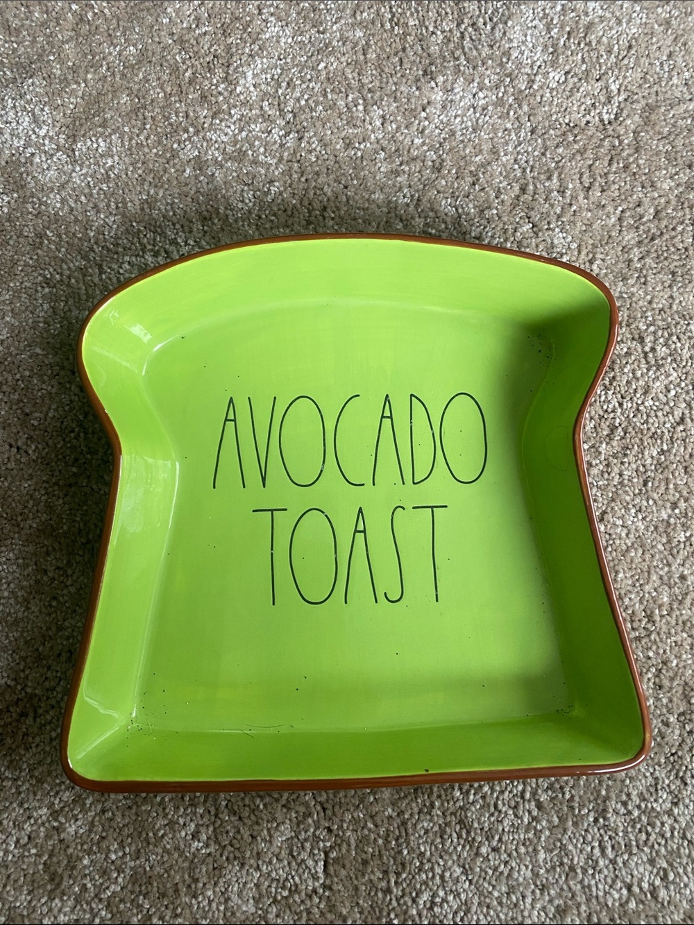 Rae Dunn Lime Green "AVOCADO TOAST" Toast-Shaped Ceramic Plate